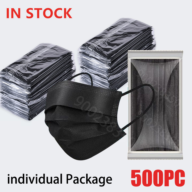 Black Face Mask Pack - 10-500Pcs Adults Mask Disposable individual Separate