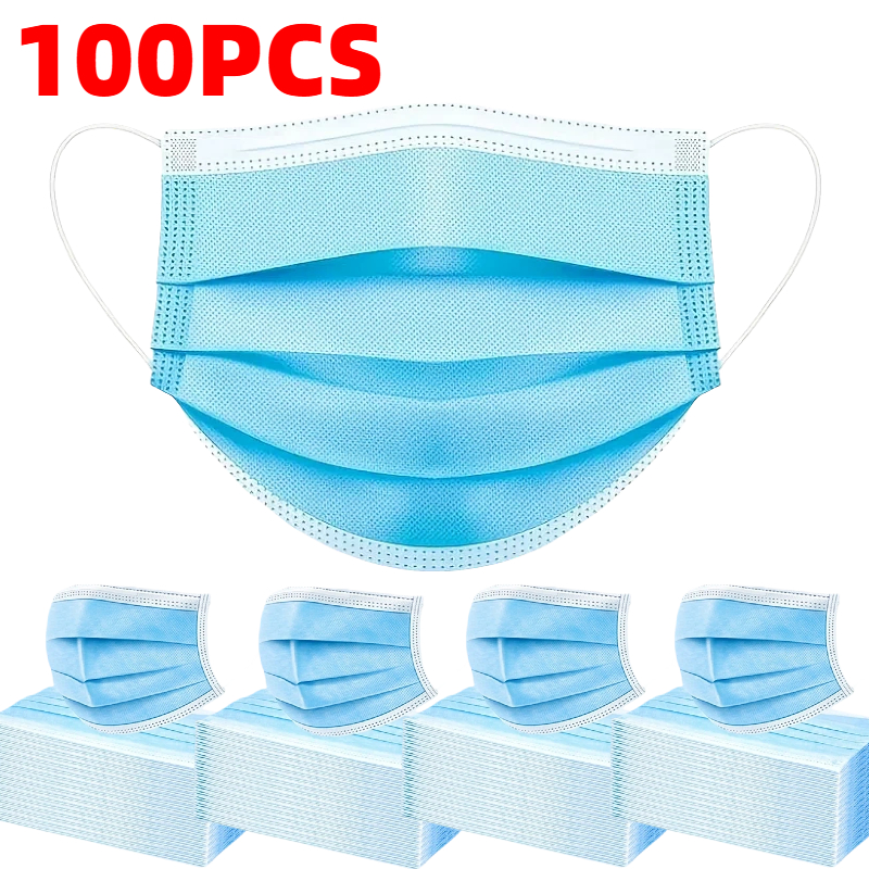 Disposable Mask Blue - 100Pcs Thick Blue Disposable Protective Masks