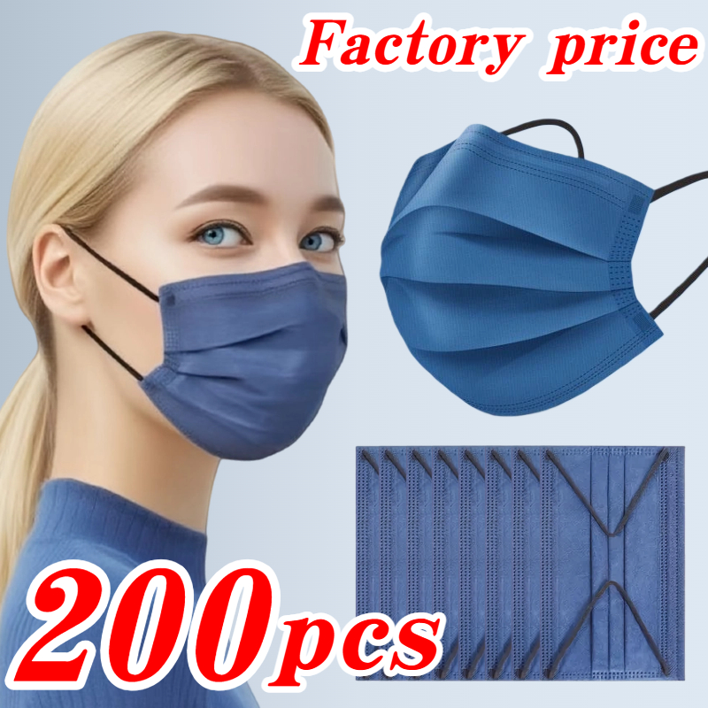 Disposable Mask Blue - 200Pcs Thick Denim Blue 4-Layer Disposable