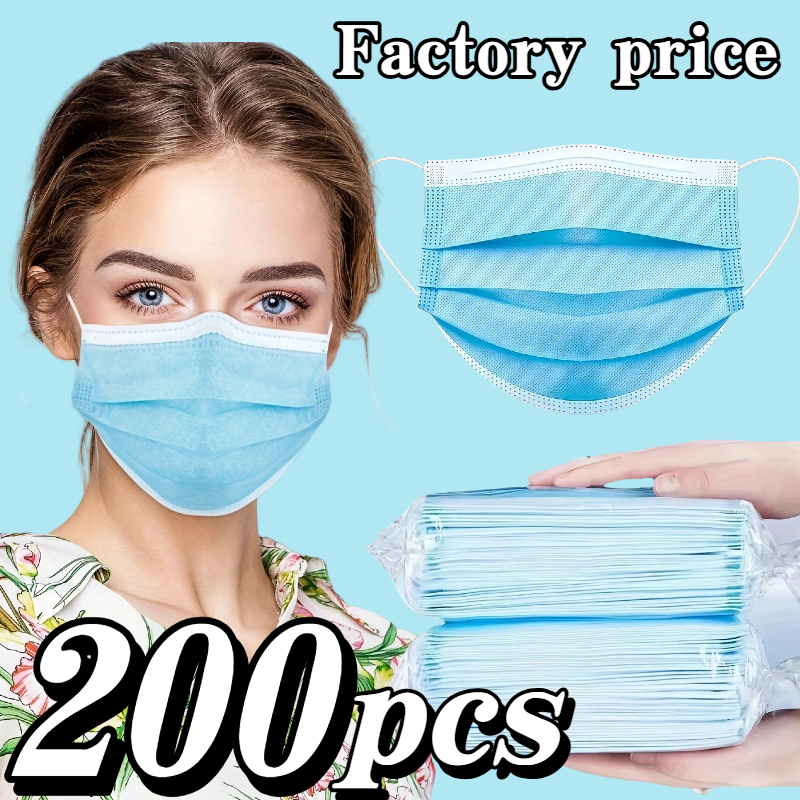 Disposable Mask Blue - 200Pcs Thickened Blue Disposable Protective Masks