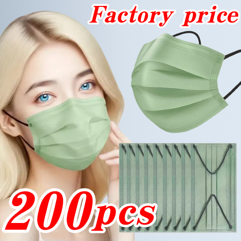Kids Face Mask - 200Pcs Thickened Tea Green 4-Layer Disposable