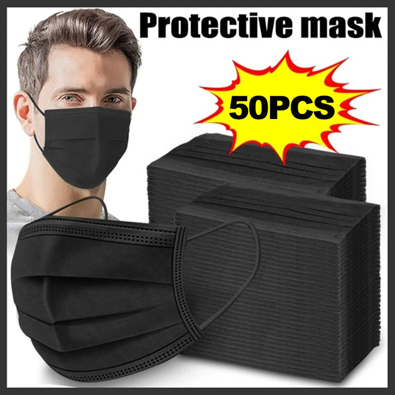 Masks 3-layer Mask Face Masks  - đánh giá và giá Black Face Mask Pack